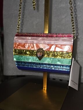 Kurt Geiger Rainbow Striped Mini Crossbody/Clutch Hard Plastic Nwt